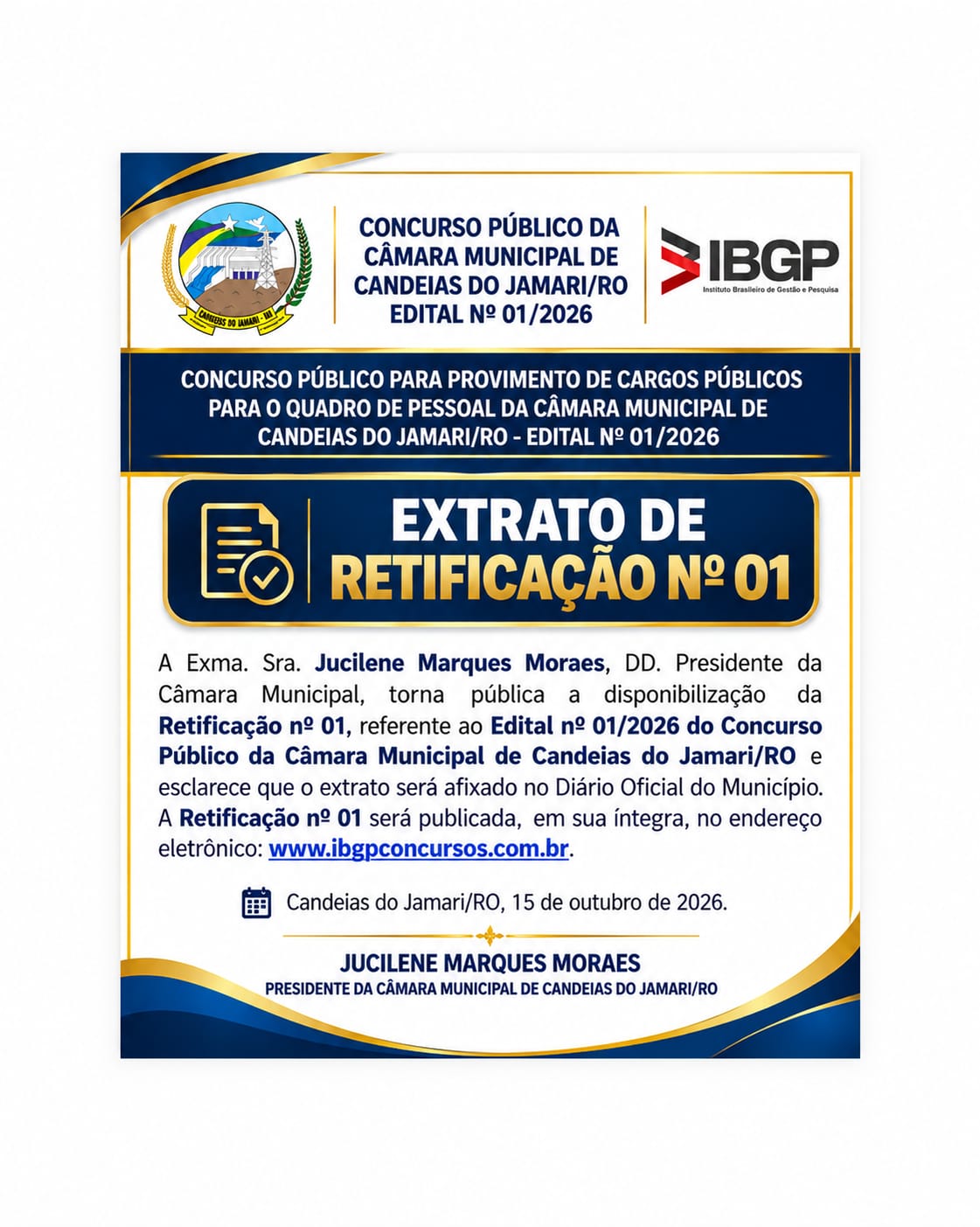 EXTRATO DE RETIFICAÇÃO Nº 01